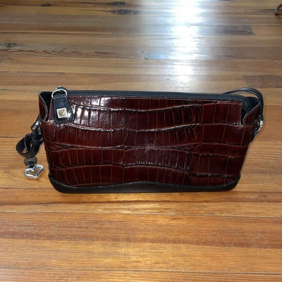Brighton Vintage Brown Croc Embossed Leather Shoulder Bag Purse - Picture 3 of 16